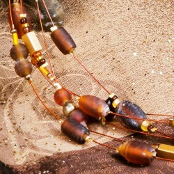 Halskette Bombay, Detailansicht der Kette links (verschiedene Glasperlen auf nylonummanteltem Draht) Halskette Bombay, Detailansicht der Kette links (verschiedene Glasperlen auf nylonummanteltem Draht)
