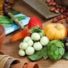 Halskette Erntezeit, Nahaufnahme der bunten Textil-Früchte links
