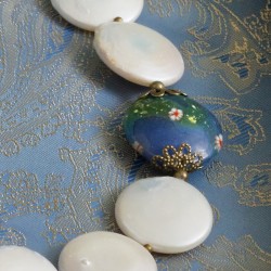 Schmuck-Set á la Monet, Nahaufnahme der Lampwork- und Zuchtperlen rechts