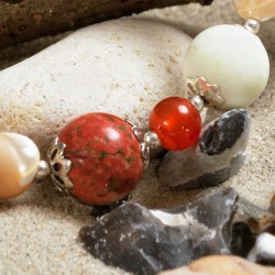 Armband Wald und Meer, Nahaufnahme Perlmutt, Unakit, Zitronenchrysopras, Carneol