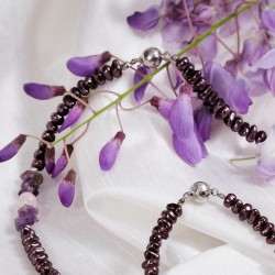 Schmuck-Set Florence aus Gablonzer Glas, Amethyst und Rosenquarz, Detailansicht der Kugelschließen