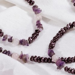 Schmuck-Set Florence aus Gablonzer Glas, Amethyst und Rosenquarz, Detailansicht von Halskette und Armband