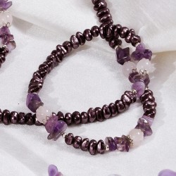 Schmuck-Set Florence aus Gablonzer Glas, Amethyst und Rosenquarz, Nahaufnahme der Halskette vorn