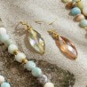 Schmuck-Set Niue aus Amazonit, Kristallperlen und vergoldeten Metallelementen, Detailansicht der Ohrringe