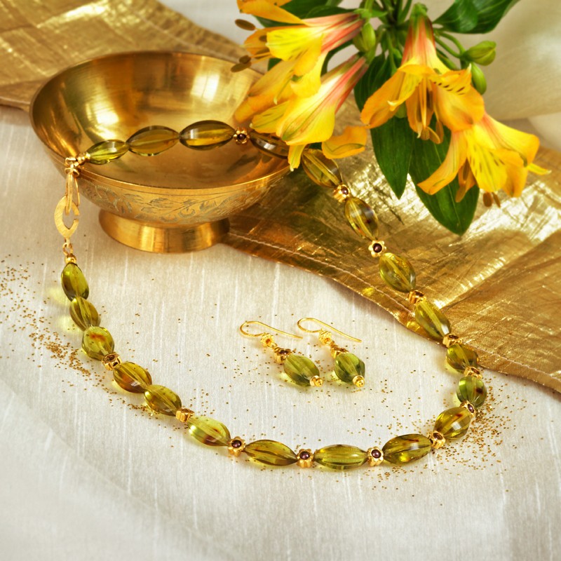 Schmuck-Set aus Kopal und Swarovski Crystal Pearls®